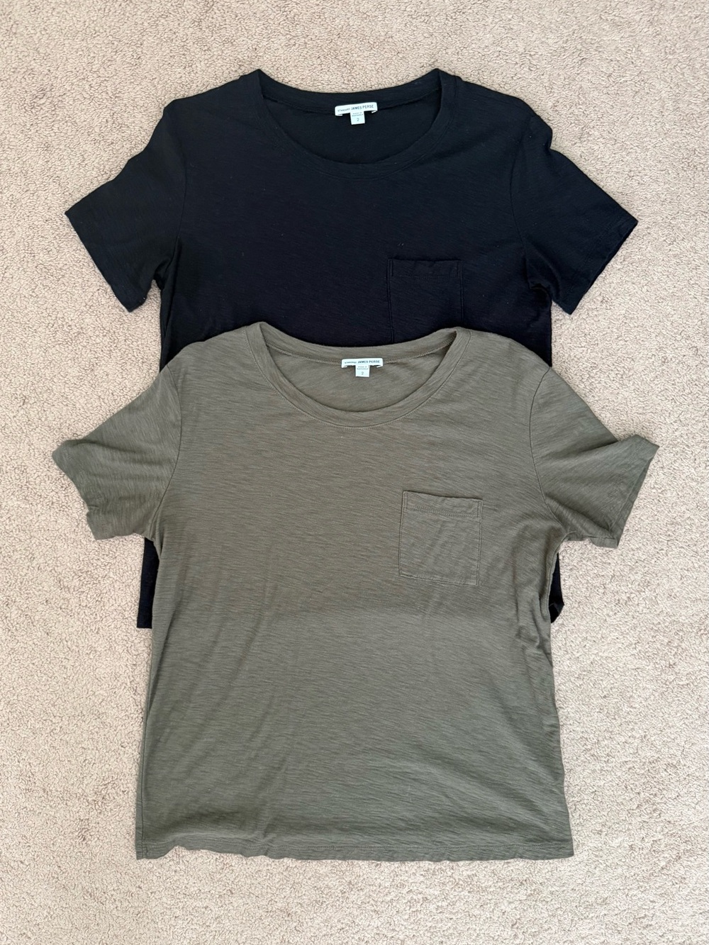 James Perse Women’s Short Sleeve Pocket Tees - Olive Green & Black Size Medium